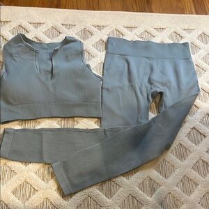 Women's Blue Ribbed Pants & Top Set